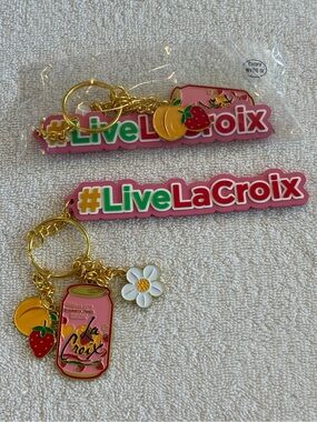 La Croix #LiveLaCroix Keychain Set Fruit Charm Strawberry Peach